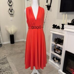 Halston Heritage Bold Orange Midi Dress Size 6